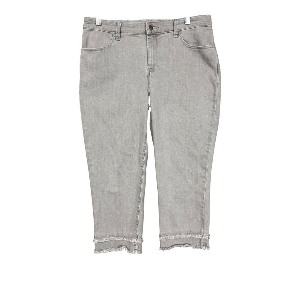 Chicos Jeans 1 Womens 8 Grey Perfect Stretch Girlfriend Slim‎ Leg Capri Fringe
